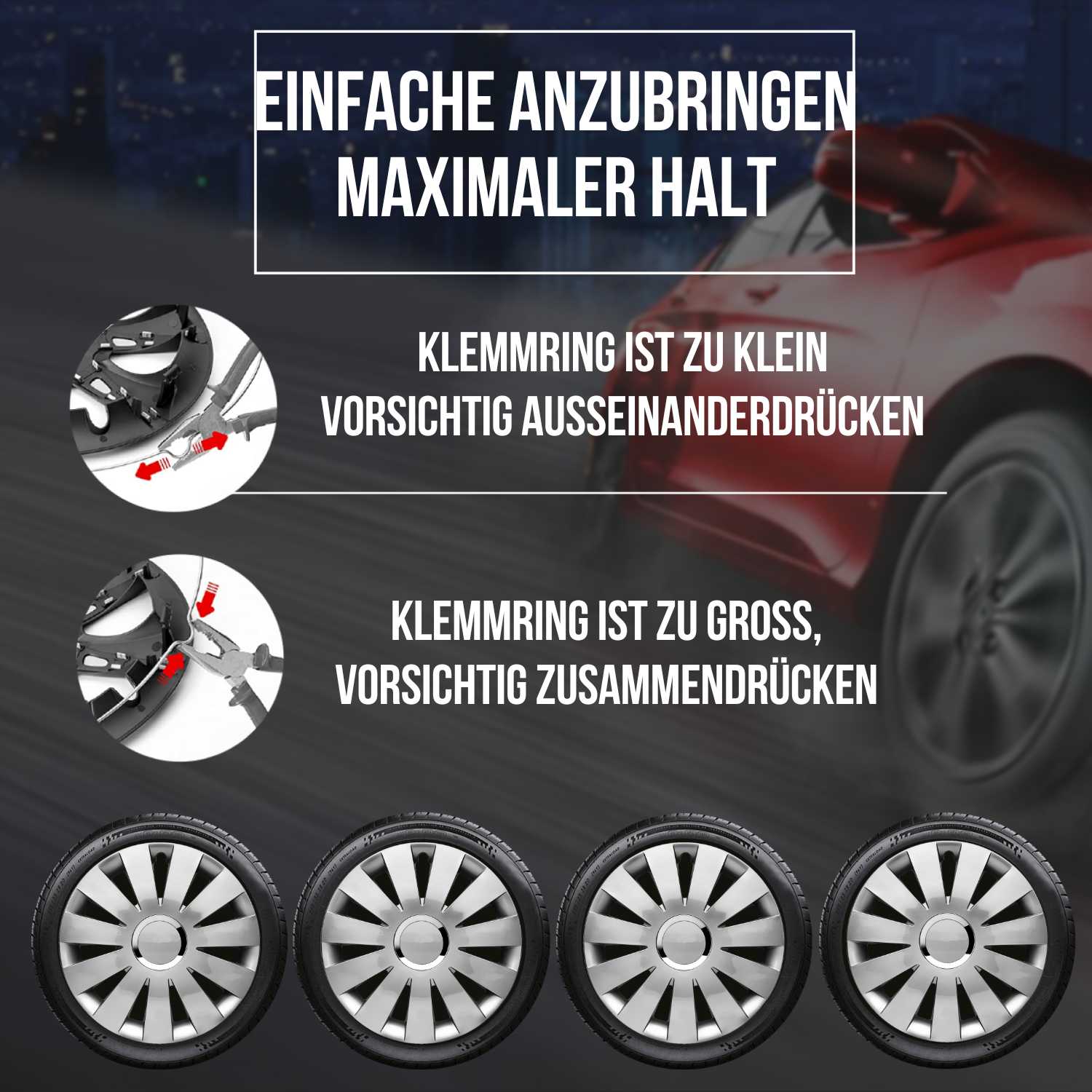 Beat Radkappen Montageanleitung, 4 Stück 13-17 Zoll Matt/Glänzend – Premium Radzierblenden, Autostyling