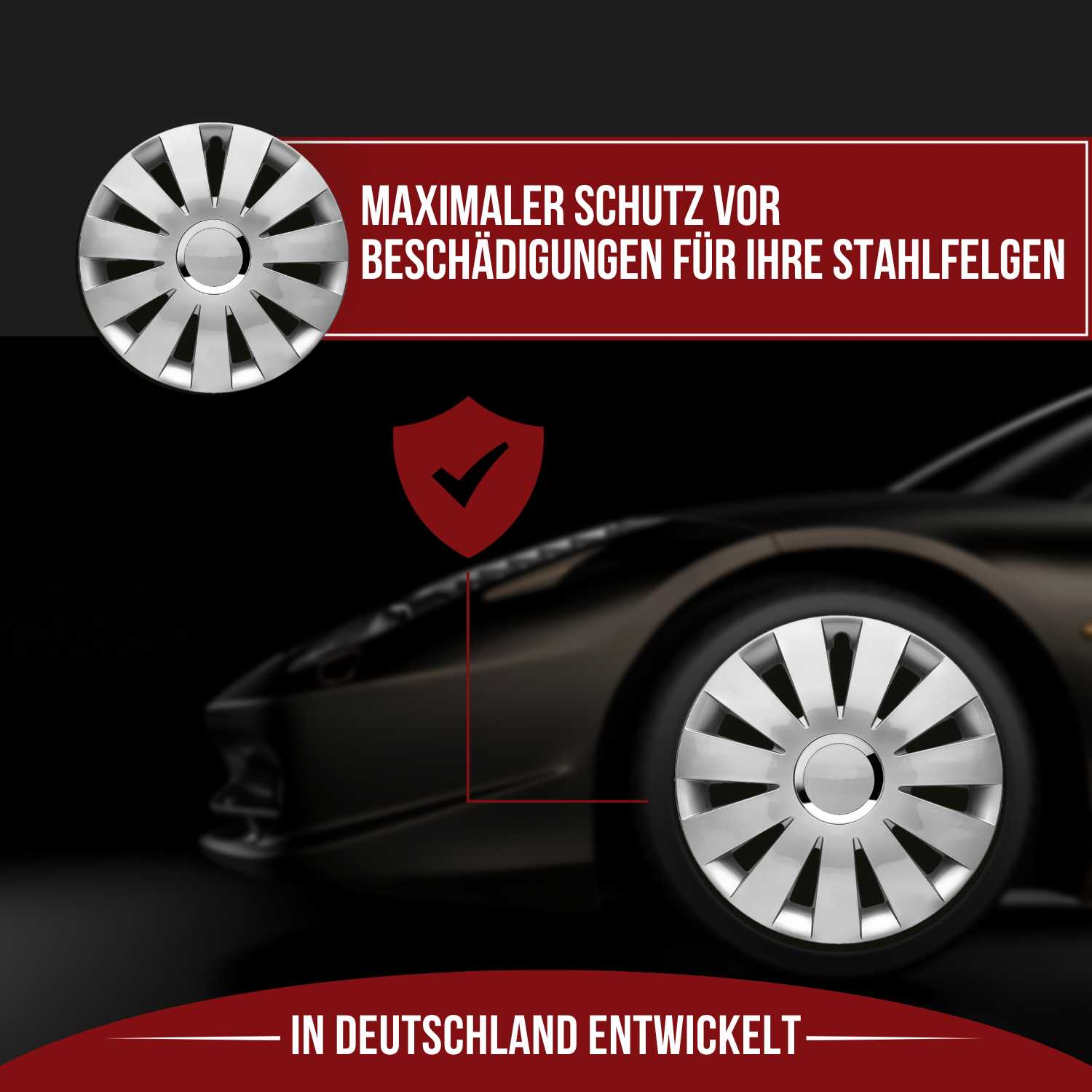 Beat Radkappen Schutz, 4 Stück 13-17 Zoll Matt/Glänzend – Premium Radzierblenden, Autostyling