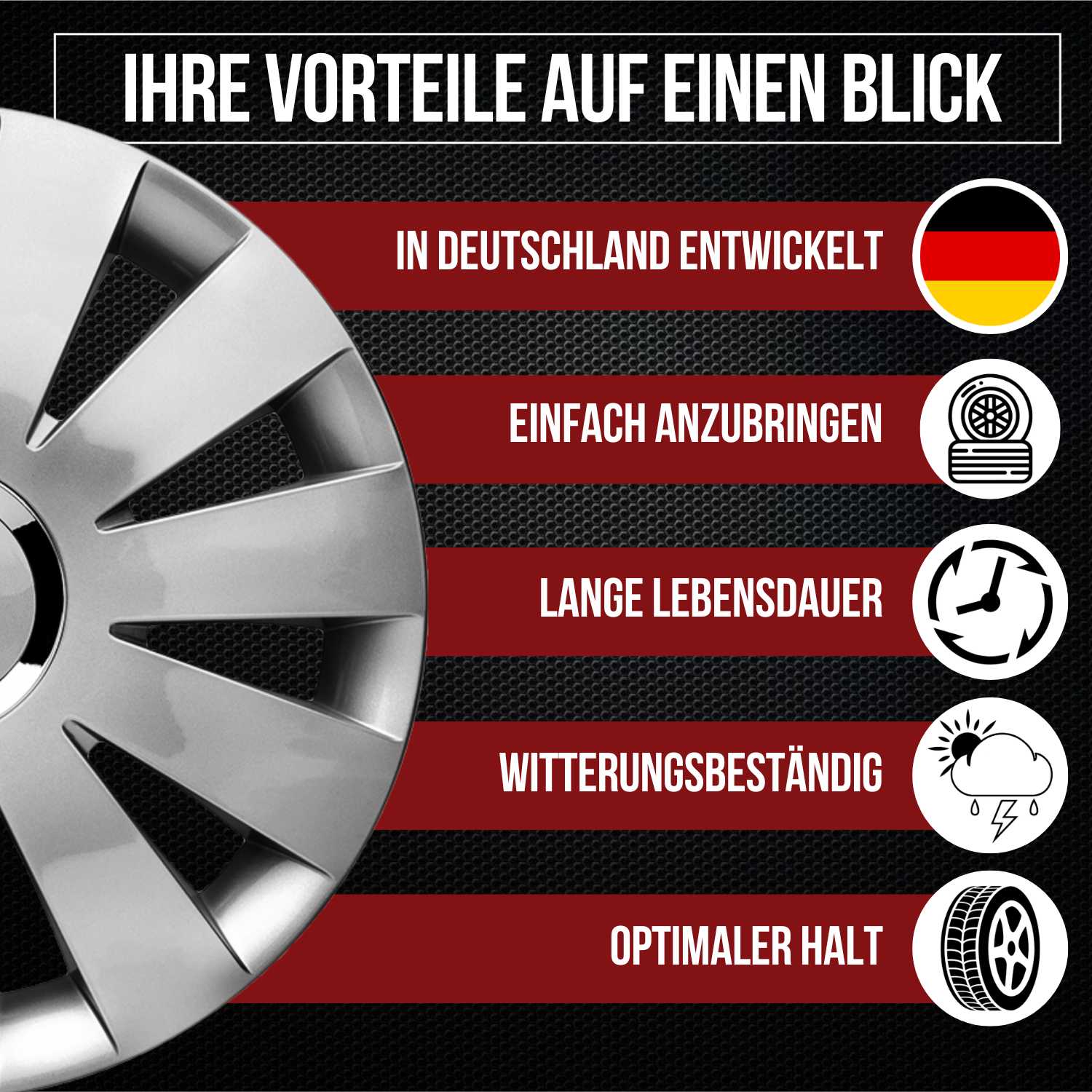 Beat Radkappen Vorteile, 4 Stück 13-17 Zoll Matt/Glänzend – Premium Radzierblenden, Autostyling