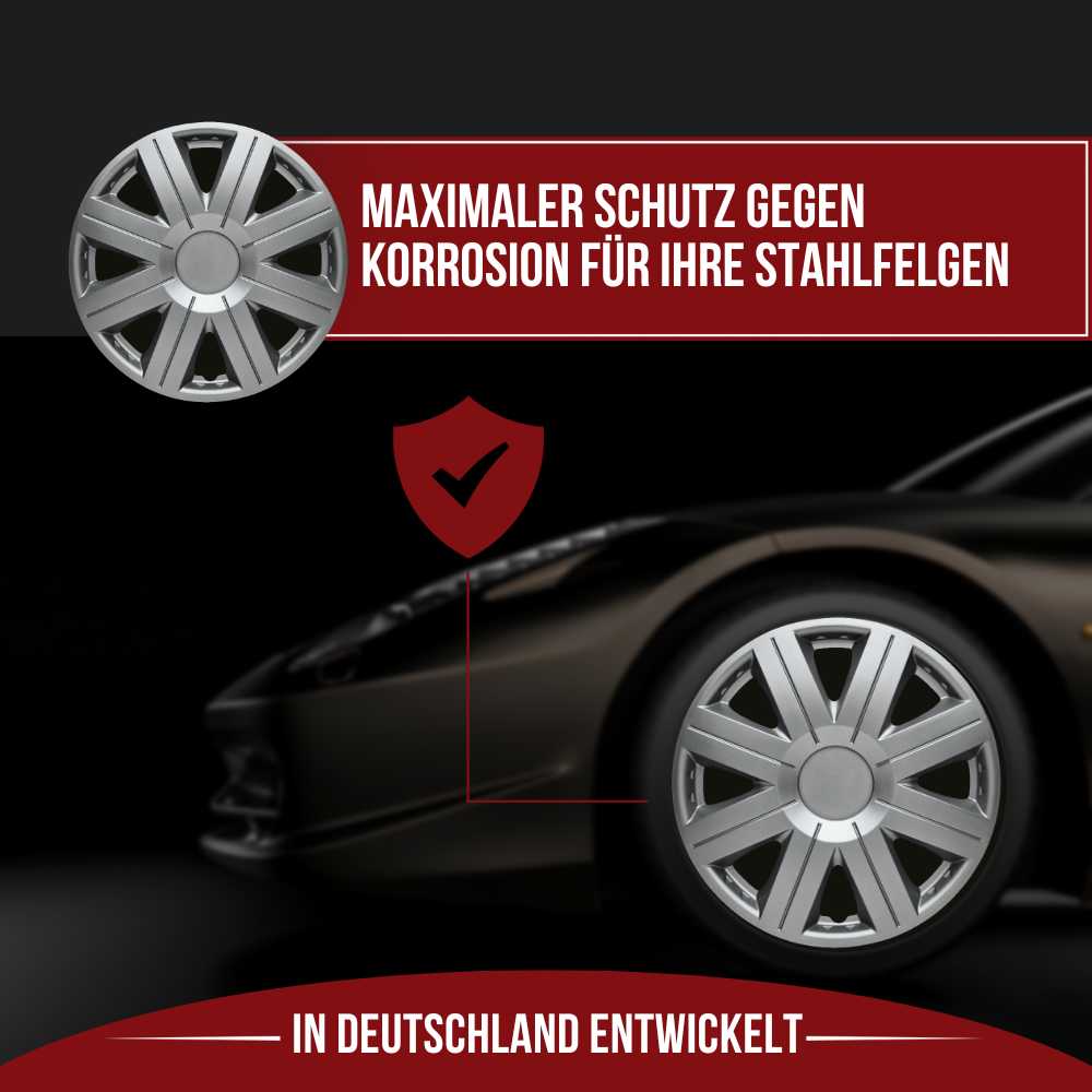 Cosmos Radkappen Schutz, 4 Stück 13-17 Zoll Matt/Glänzend – Premium Radzierblenden, Autostyling