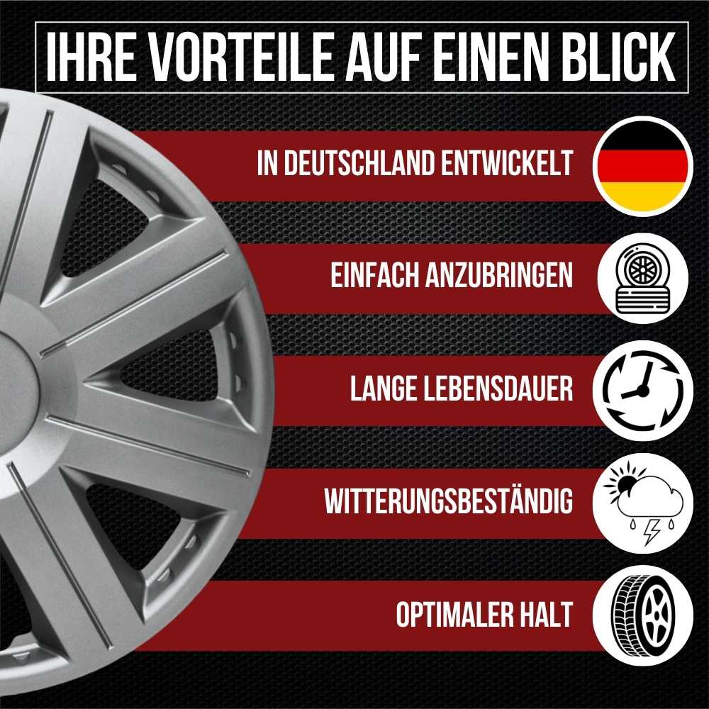 Cosmos Radkappen Vorteile, 4 Stück 13-17 Zoll Matt/Glänzend – Premium Radzierblenden, Autostyling