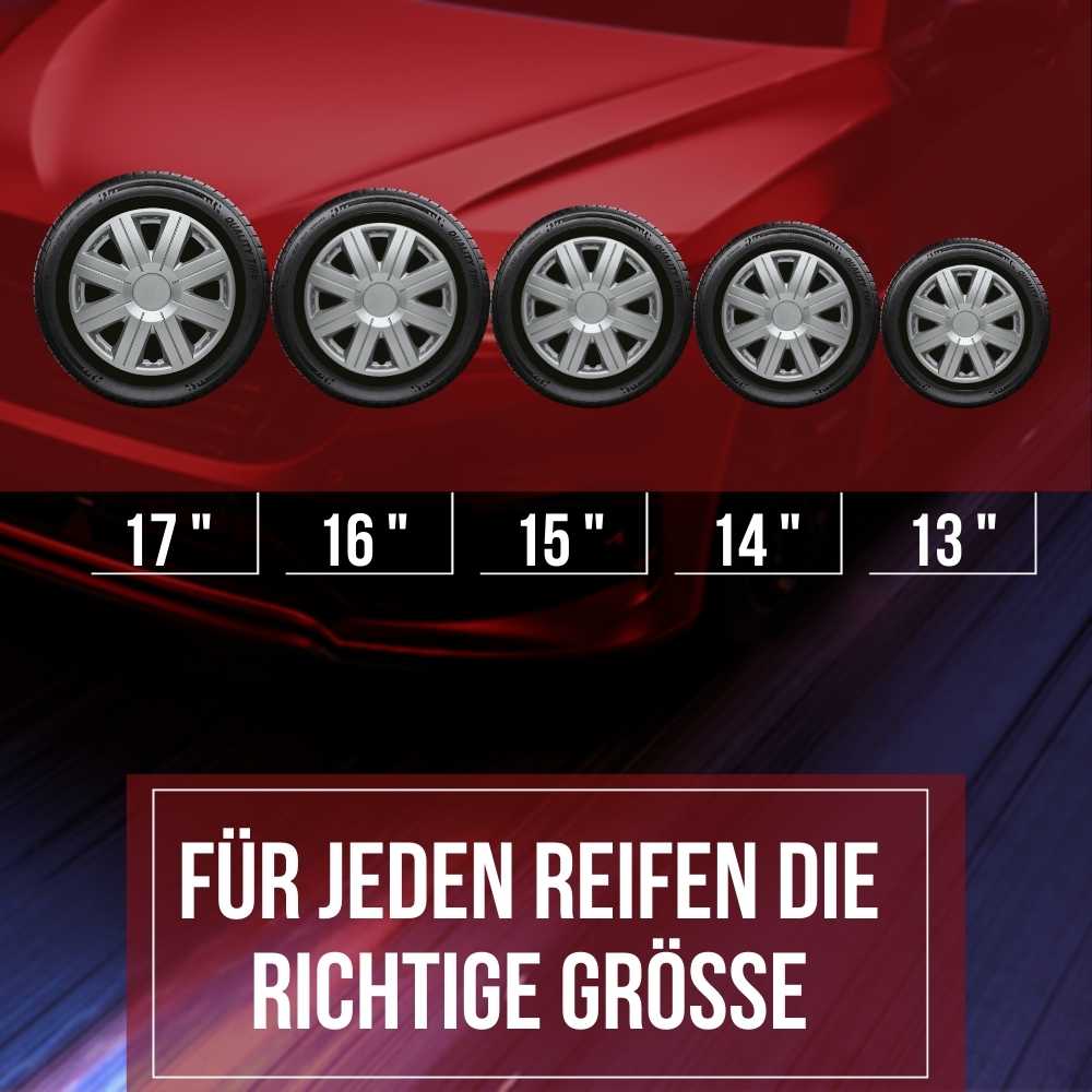 Cosmos Radkappen Zollgroessen, 4 Stück 13-17 Zoll Matt/Glänzend – Premium Radzierblenden, Autostyling