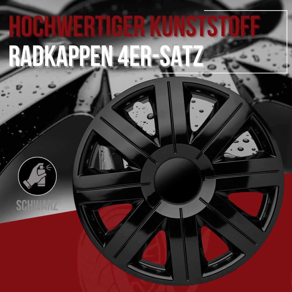Cosmos Radkappen schwarz glanz, 4 Stück 13-17 Zoll Matt/Glänzend – Premium Radzierblenden, Autostyling