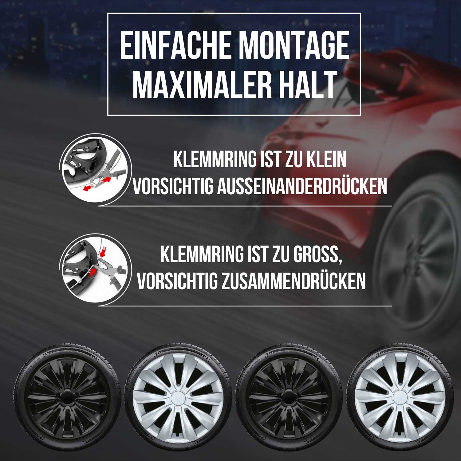 Delta Radkappen Montageanleitung, 4 Stück 13-17 Zoll Matt/Glänzend – Premium Radzierblenden, Autostyling