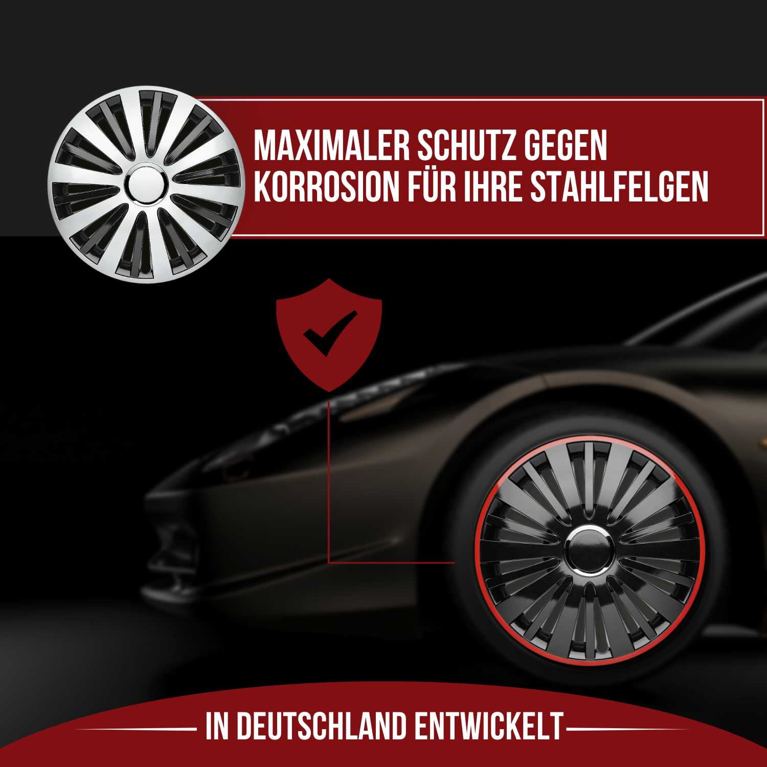 Falcon Radkappen Schutz, 4 Stück 13-17 Zoll Matt/Glänzend – Premium Radzierblenden, Autostyling