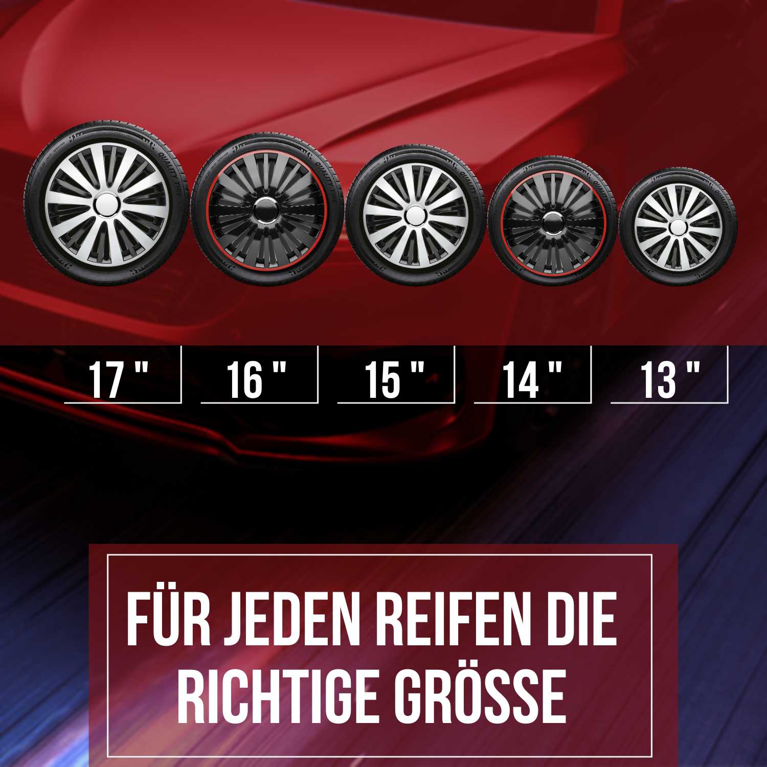 Falcon Radkappen groessen, 4 Stück 13-17 Zoll Matt/Glänzend – Premium Radzierblenden, Autostyling