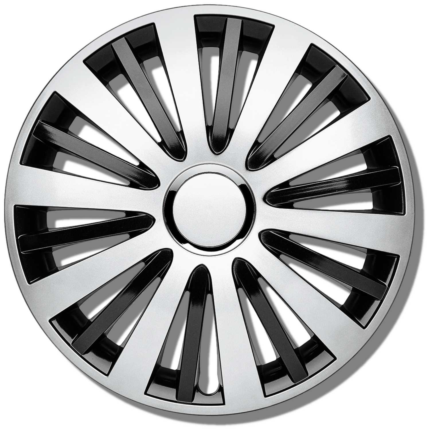 Falcon Radkappen silber glanz schwarz, 4 Stück 13-17 Zoll Matt/Glänzend – Premium Radzierblenden, Autostyling