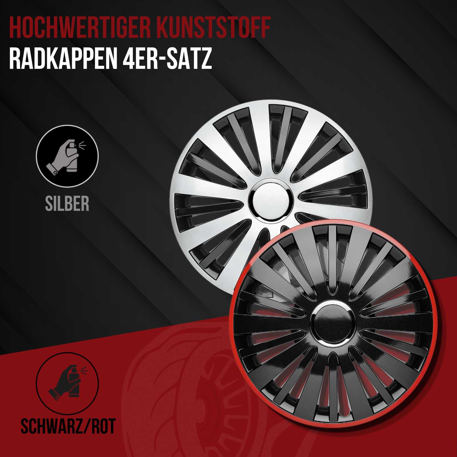Falcon Radkappen silber glanz schwarz glanz, 4 Stück 13-17 Zoll Matt/Glänzend – Premium Radzierblenden, Autostyling