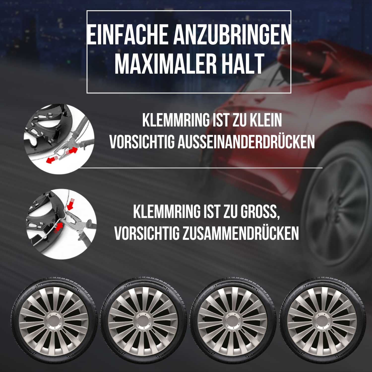 Meridian Radkappen Montageanleitung, 4 Stück 13-17 Zoll Matt/Glänzend – Premium Radzierblenden, Autostyling