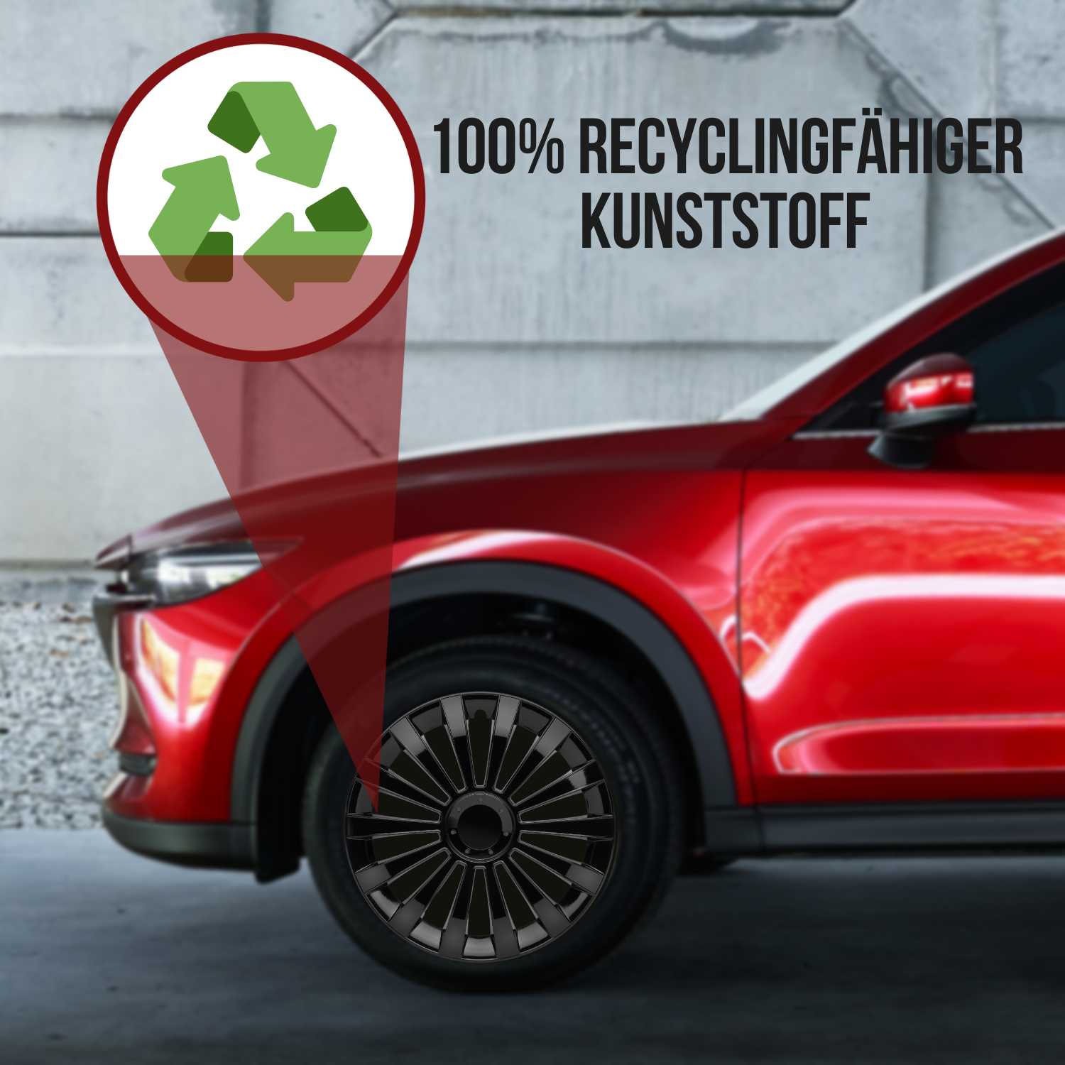 Meridian Radkappen Recycling, 4 Stück 13-17 Zoll Matt/Glänzend – Premium Radzierblenden, Autostyling