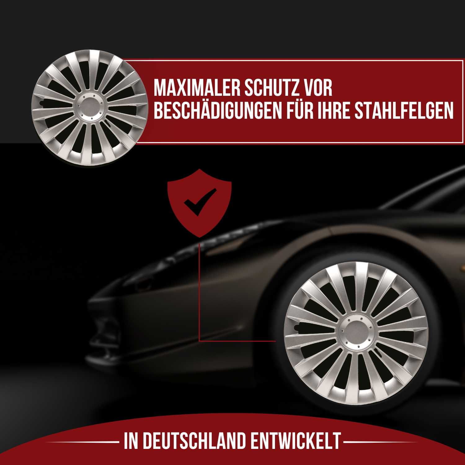 Meridian Radkappen Schutz, 4 Stück 13-17 Zoll Matt/Glänzend – Premium Radzierblenden, Autostyling