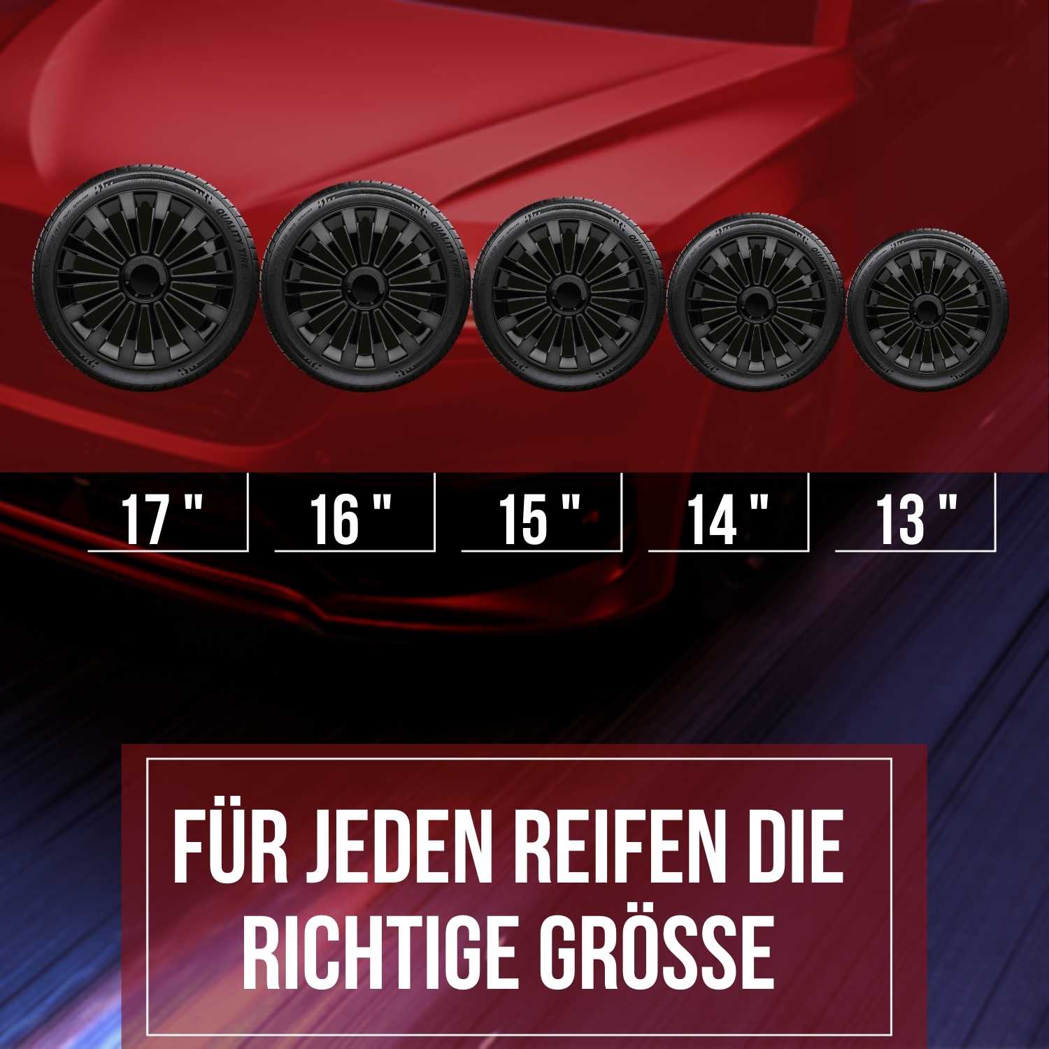 Meridian Radkappen groessen, 4 Stück 13-17 Zoll Matt/Glänzend – Premium Radzierblenden, Autostyling