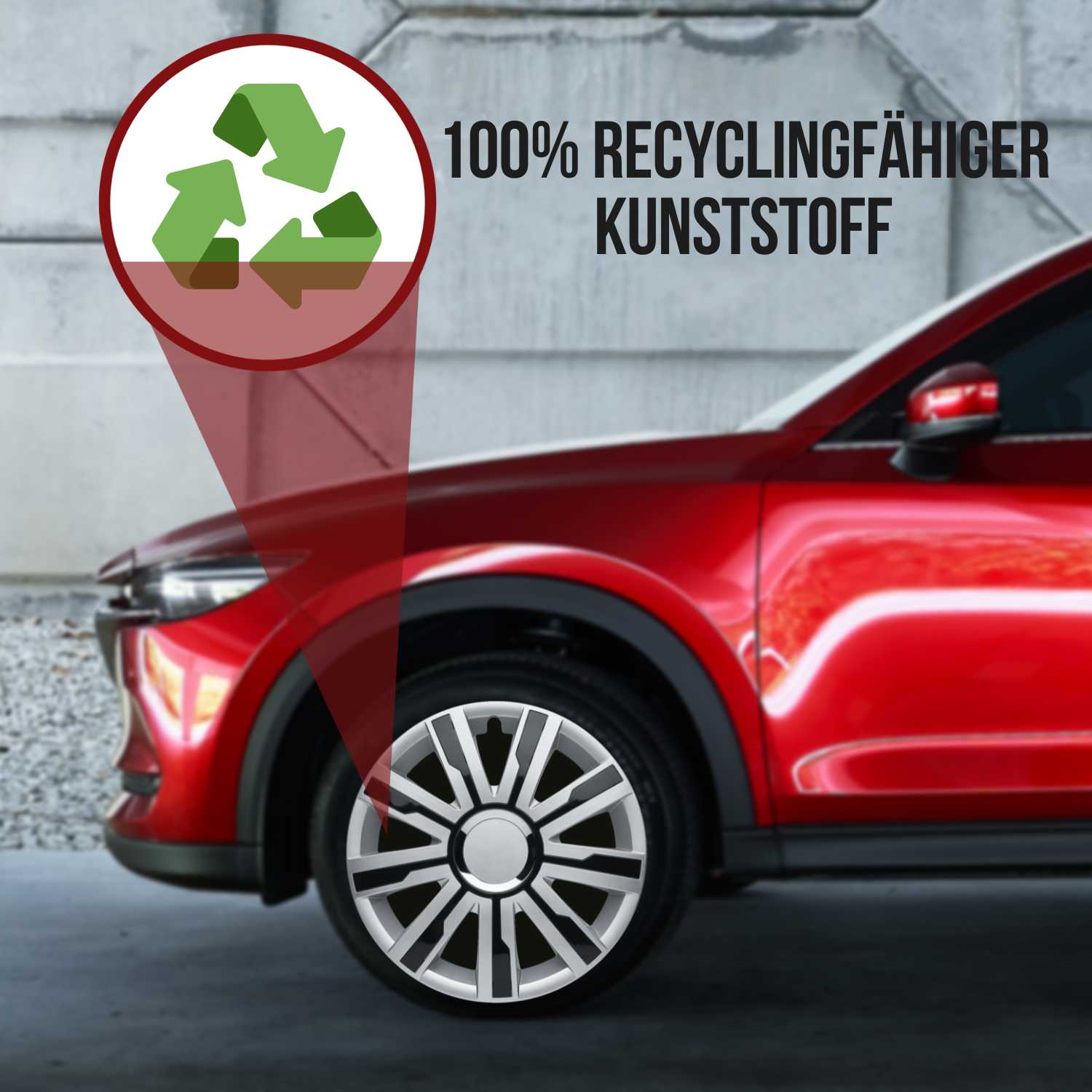 Mirage Radkappen Recycling, 4 Stück 13-17 Zoll Matt/Glänzend – Premium Radzierblenden, Autostyling