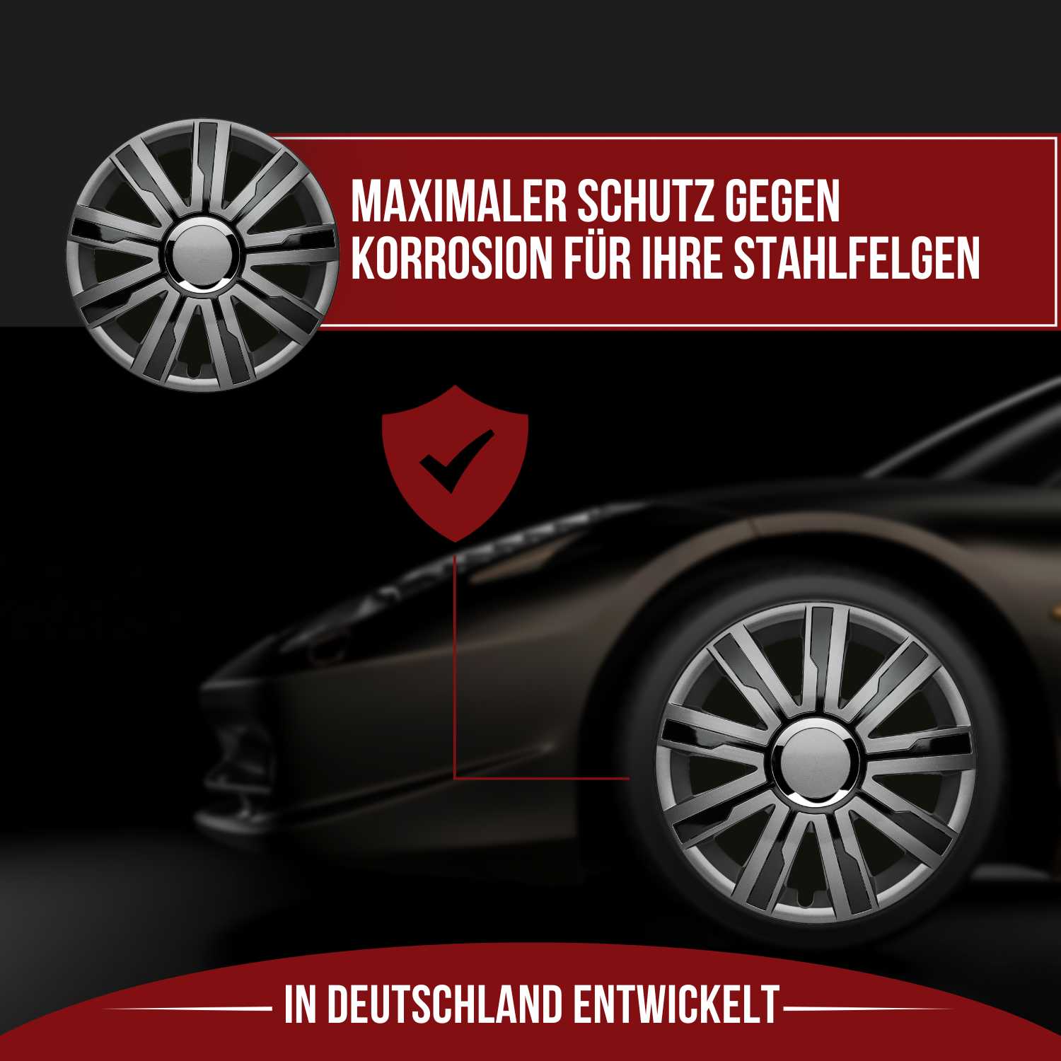 Mirage Radkappen Schutz, 4 Stück 13-17 Zoll Matt/Glänzend – Premium Radzierblenden, Autostyling