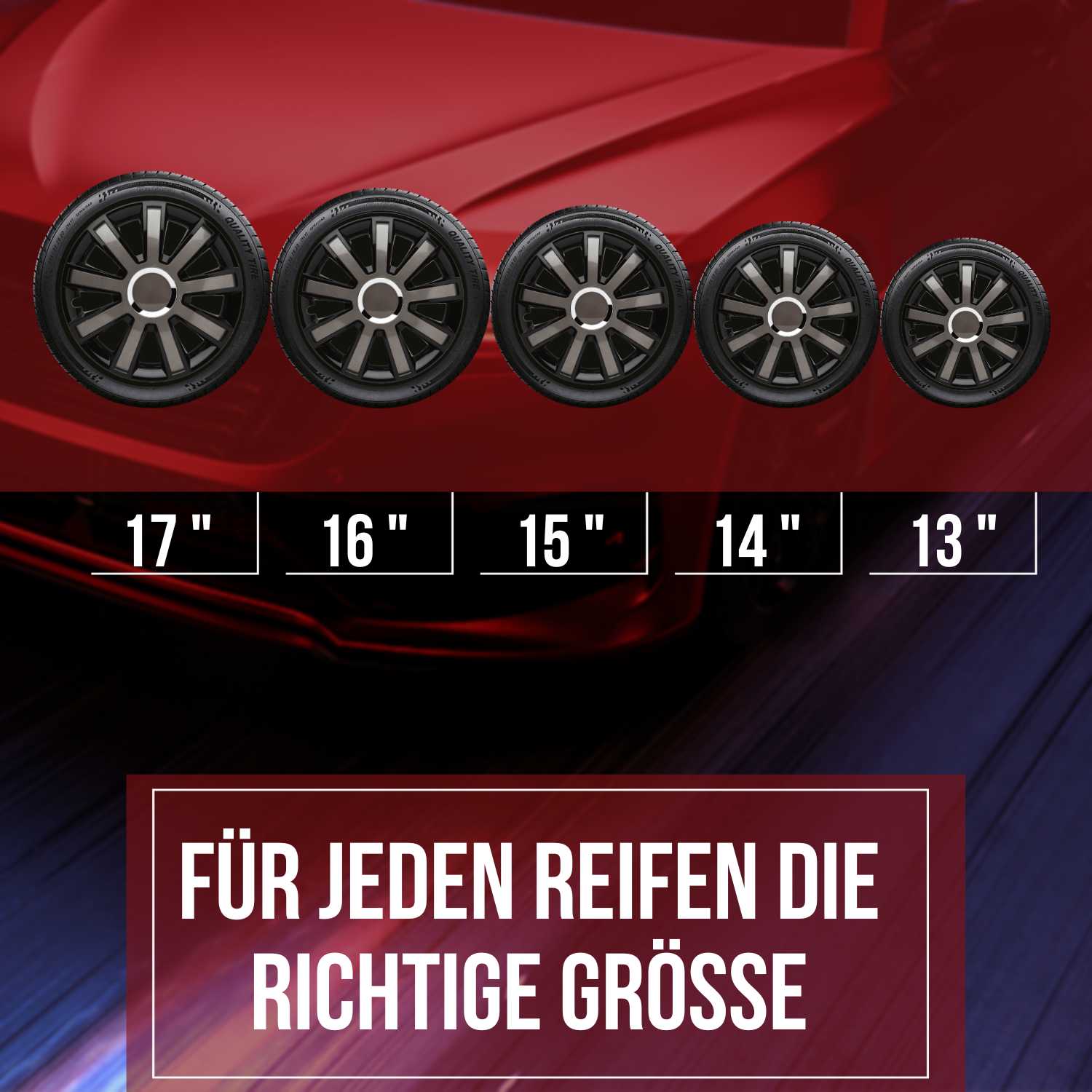 Flash Radkappen 14-16 Zoll – Silber/Grau, Schwarz/Silber, Schwarz/Grau