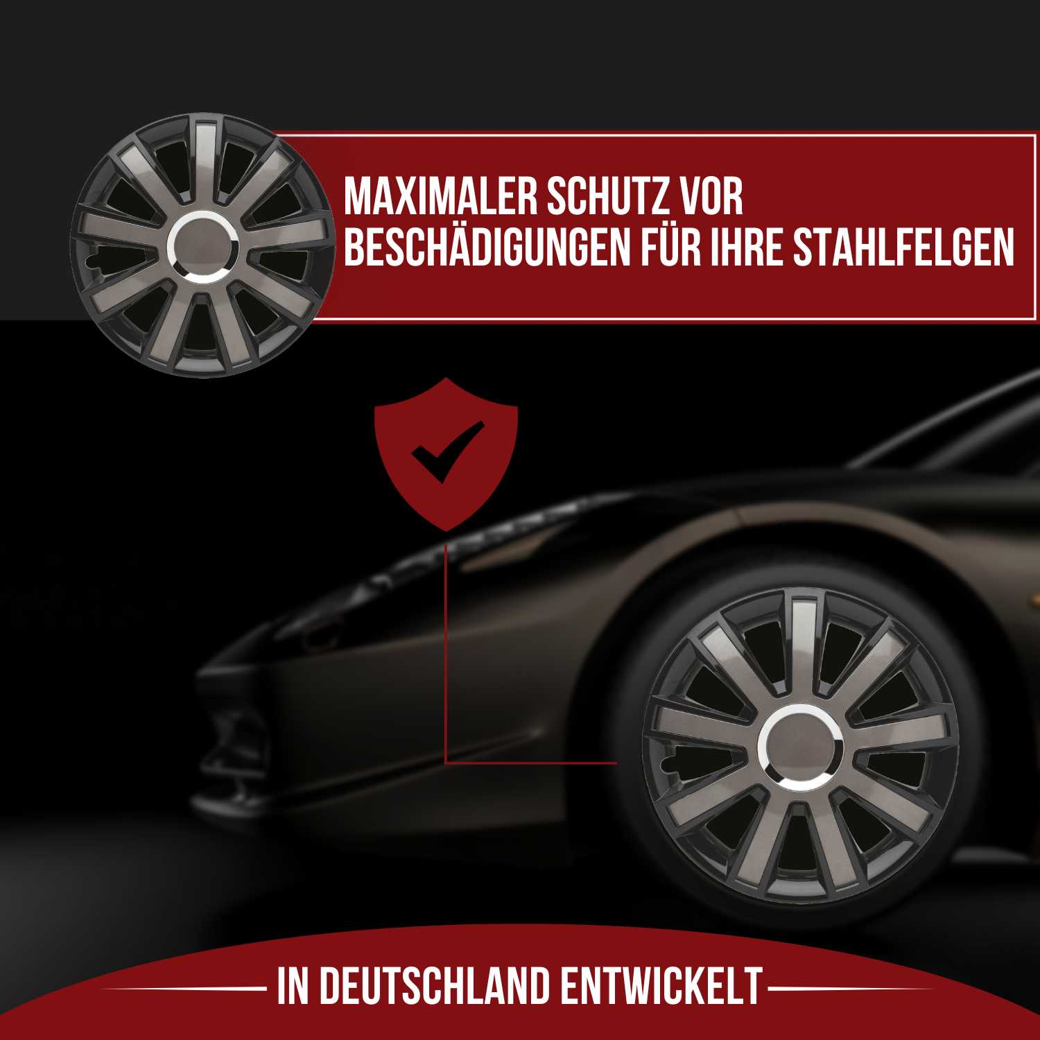 Flash Radkappen 14-16 Zoll – Silber/Grau, Schwarz/Silber, Schwarz/Grau