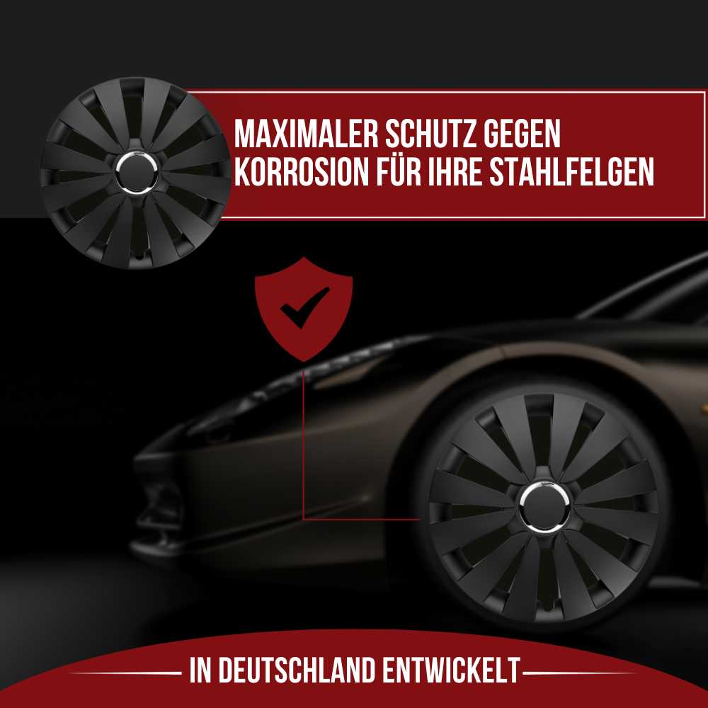 Sky Radkappen Schutz, 4 Stück 13-17 Zoll Matt/Glänzend – Premium Radzierblenden, Autostyling