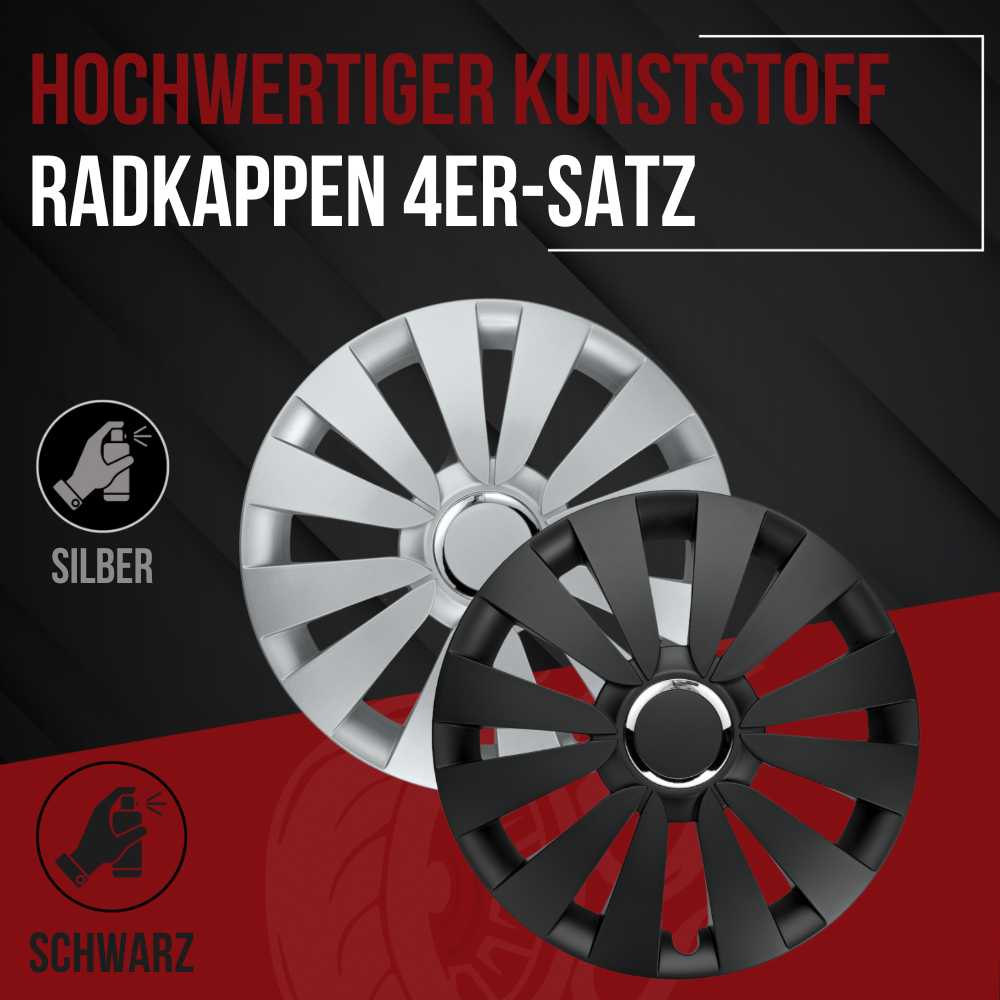 Sky Radkappen silber matt schwarz matt, 4 Stück 13-17 Zoll Matt/Glänzend – Premium Radzierblenden, Autostyling