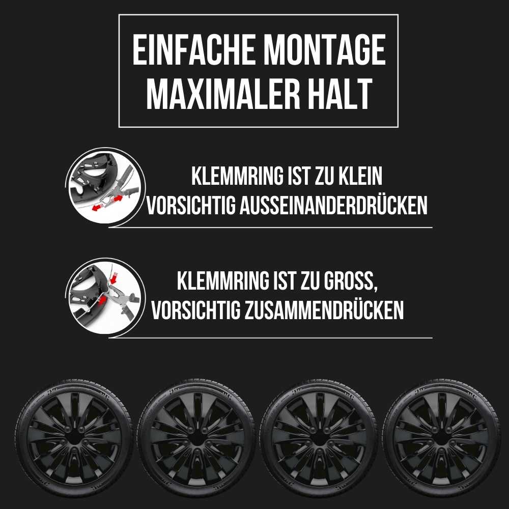 Storm Radkappen Montageanleitung, 4 Stück 13-17 Zoll Matt/Glänzend – Premium Radzierblenden, Autostyling