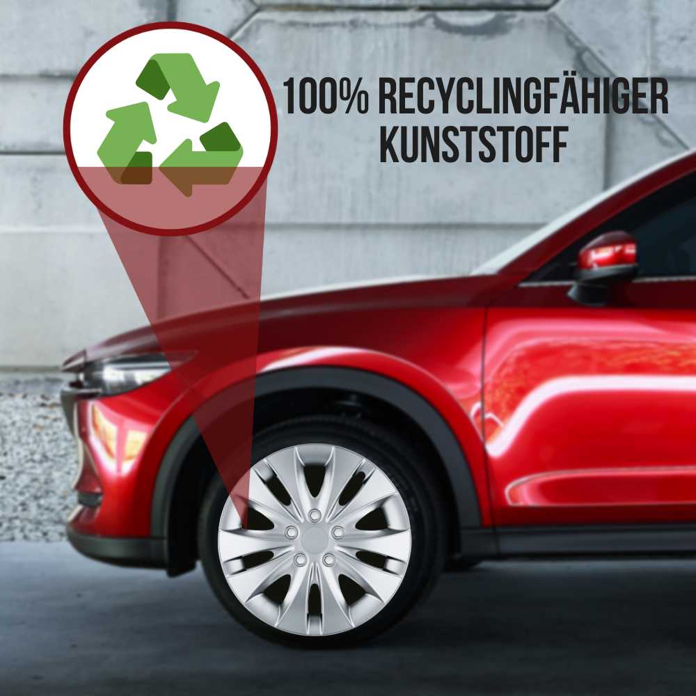 Storm Radkappen Recycling, 4 Stück 13-17 Zoll Matt/Glänzend – Premium Radzierblenden, Autostyling