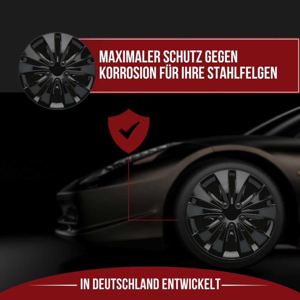 Storm Radkappen Schutz, 4 Stück 13-17 Zoll Matt/Glänzend – Premium Radzierblenden, Autostyling