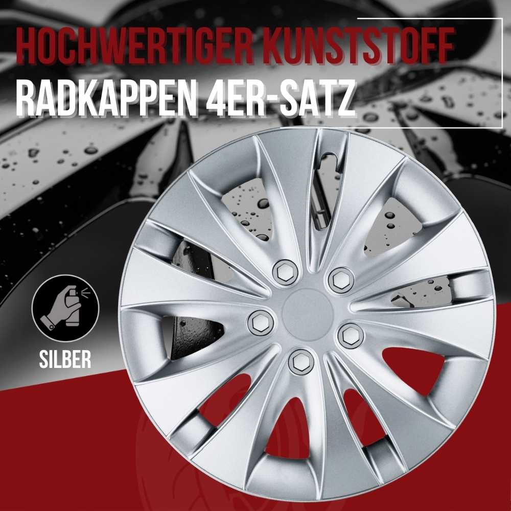 Storm Radkappen silber, 4 Stück 13-17 Zoll Matt/Glänzend – Premium Radzierblenden, Autostyling