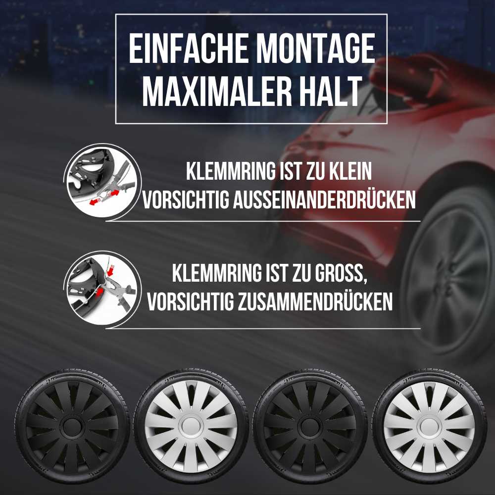 Strike Radkappen Montageanleitung, 4 Stück 13-17 Zoll Matt/Glänzend – Premium Radzierblenden, Autostyling