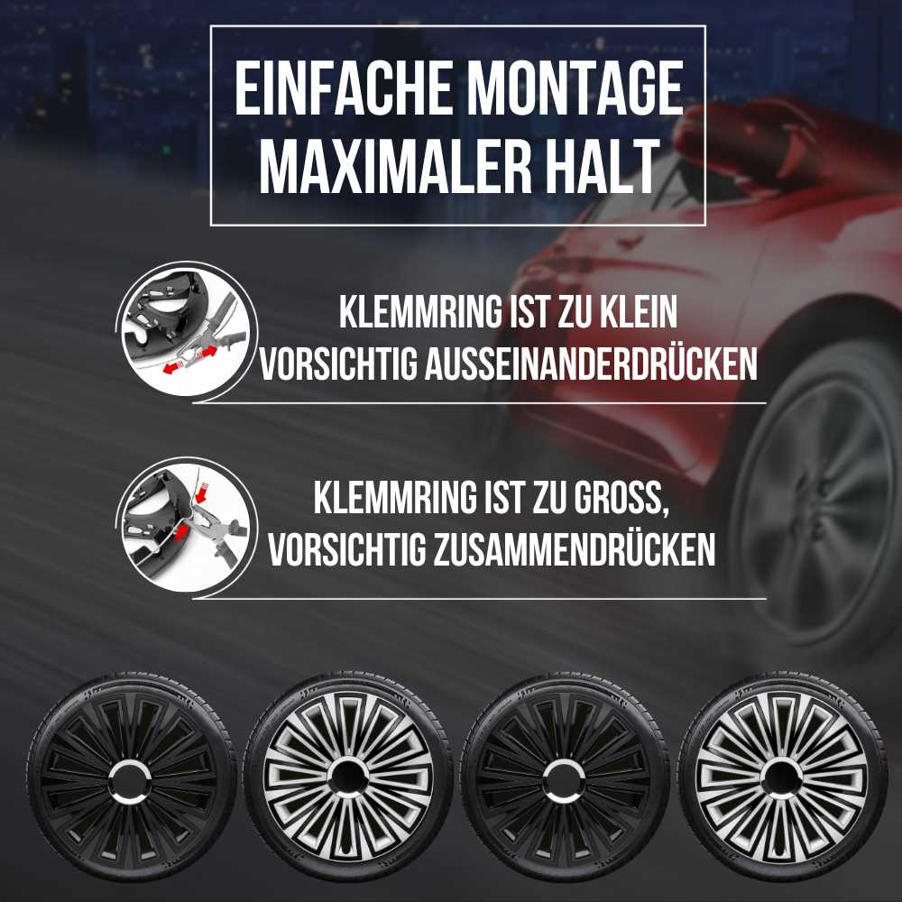 Sunset Radkappen Montageanleitung, 4 Stück 13-17 Zoll Matt/Glänzend – Premium Radzierblenden, Autostyling