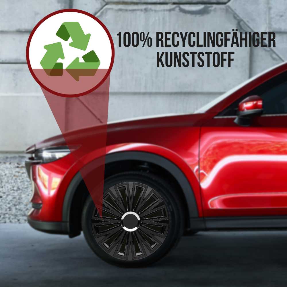 Sunset Radkappen Recycling, 4 Stück 13-17 Zoll Matt/Glänzend – Premium Radzierblenden, Autostyling