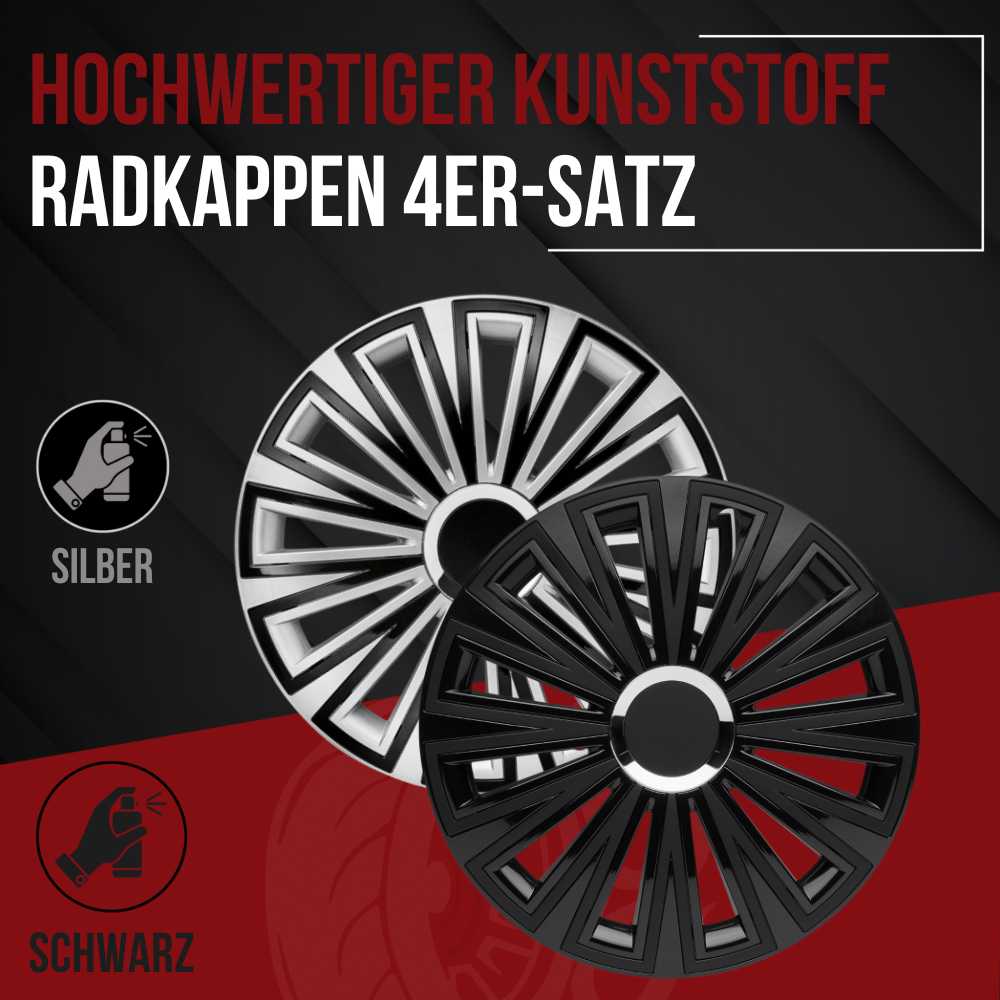 Sunset Radkappen silber schwarz, 4 Stück 13-17 Zoll Matt/Glänzend – Premium Radzierblenden, Autostyling