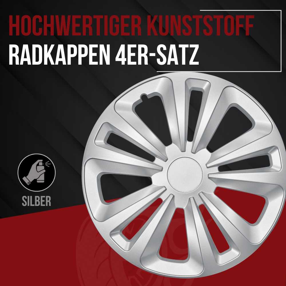 Terra Radkappen silber matt, 4 Stück 13-17 Zoll Matt/Glänzend – Premium Radzierblenden, Autostyling
