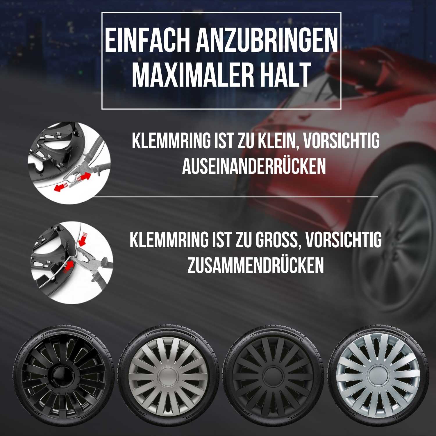 Wind Radkappen Anleitung, 4 Stück 13-17 Zoll Matt/Glänzend – Premium Radzierblenden, Autostyling