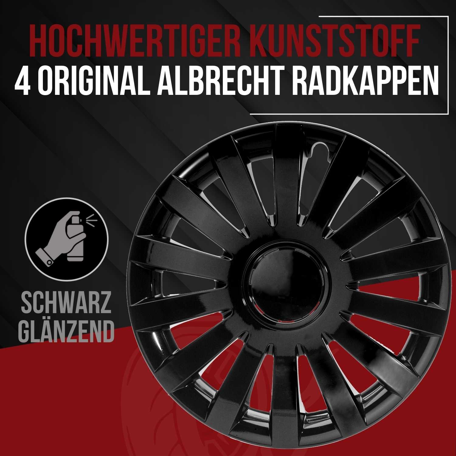 Wind Radkappen schwarz glanz, 4 Stück 13-17 Zoll Matt/Glänzend – Premium Radzierblenden, Autostyling