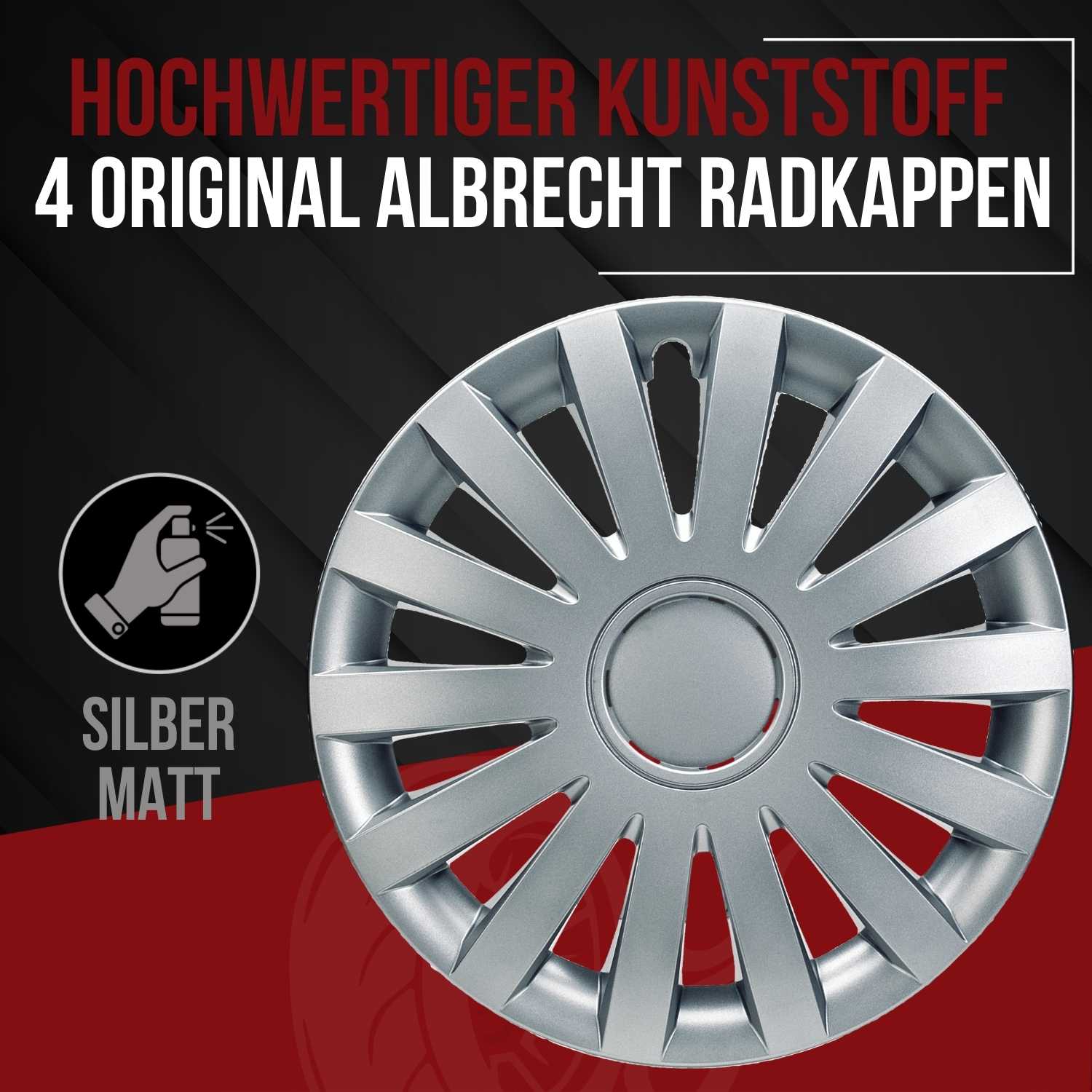 Wind Radkappen silber matt, 4 Stück 13-17 Zoll Matt/Glänzend – Premium Radzierblenden, Autostyling