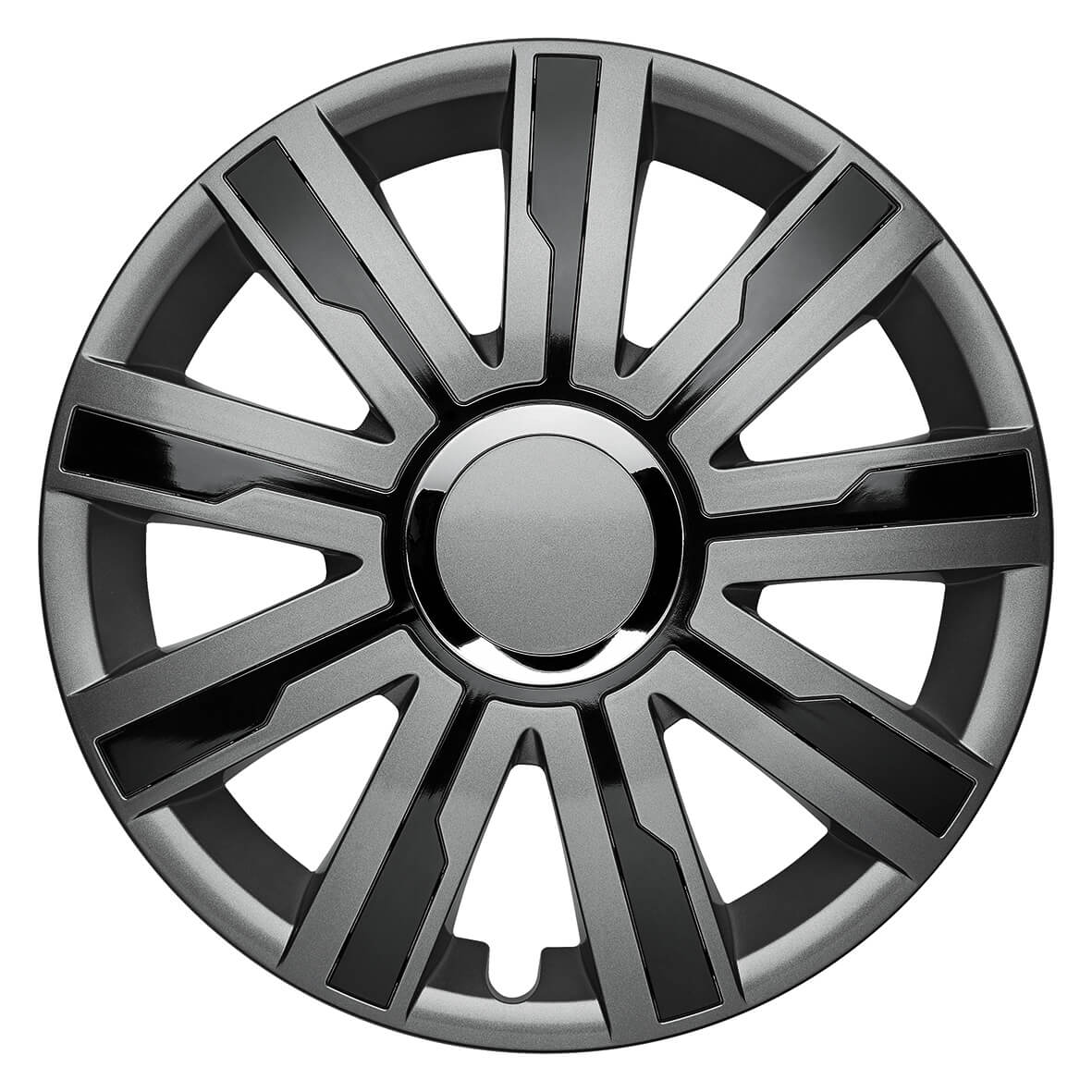 Mirage Radkappen grau schwarz glanz, 4 Stück 13-17 Zoll Matt/Glänzend – Premium Radzierblenden, Autostyling