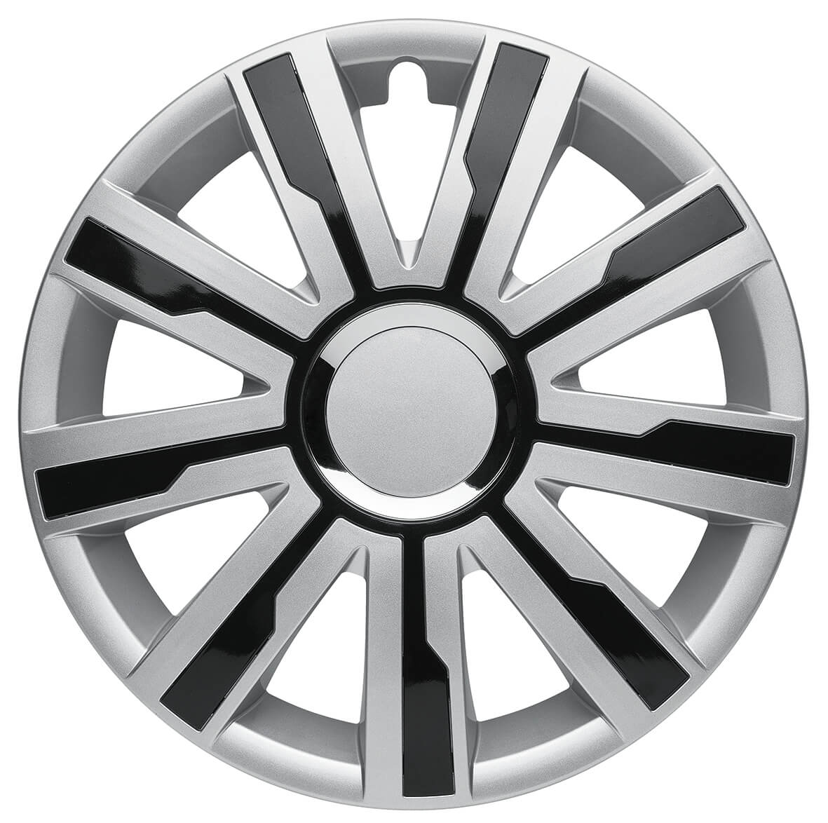 Mirage Radkappen silber schwarz glanz, 4 Stück 13-17 Zoll Matt/Glänzend – Premium Radzierblenden, Autostyling